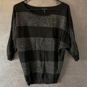 Express Black and Silver Dolman Sparkly Striped Top Size M